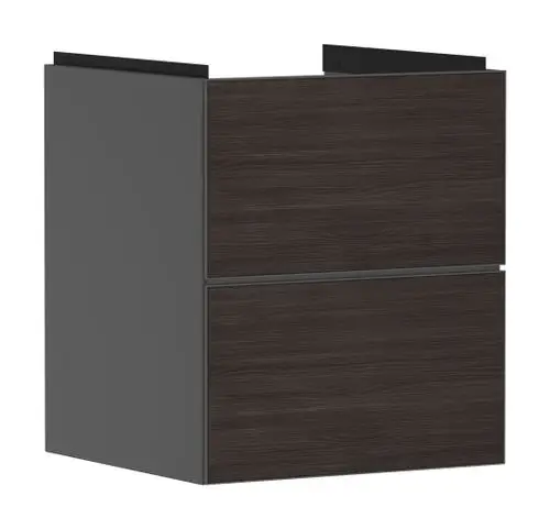 Waschtischunterschrank in Schiefergrau mit zwei Schubkästen, geeignet für Handwaschbecken, hergestellt von Hansgrohe. Modernes Design für Badezimmer.